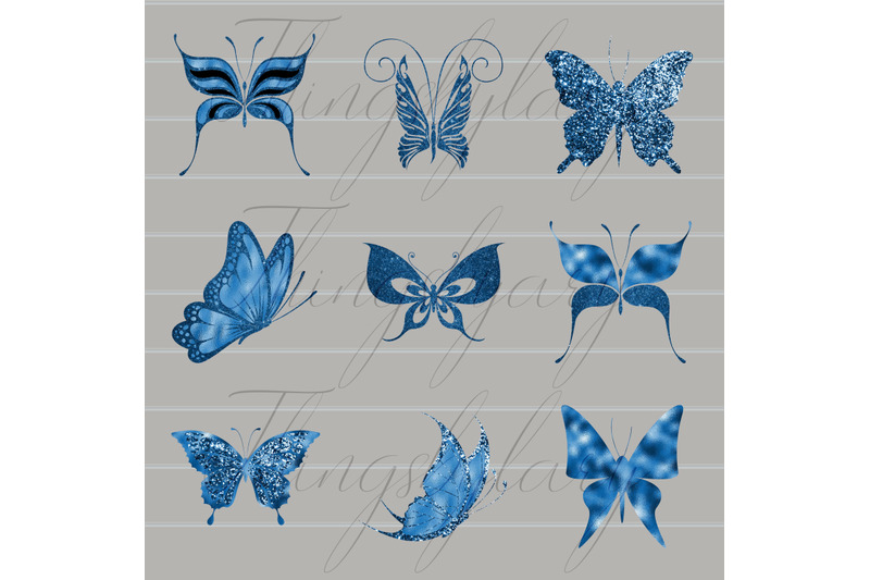 30-royal-blue-foil-and-glitter-butterfly-digital-images