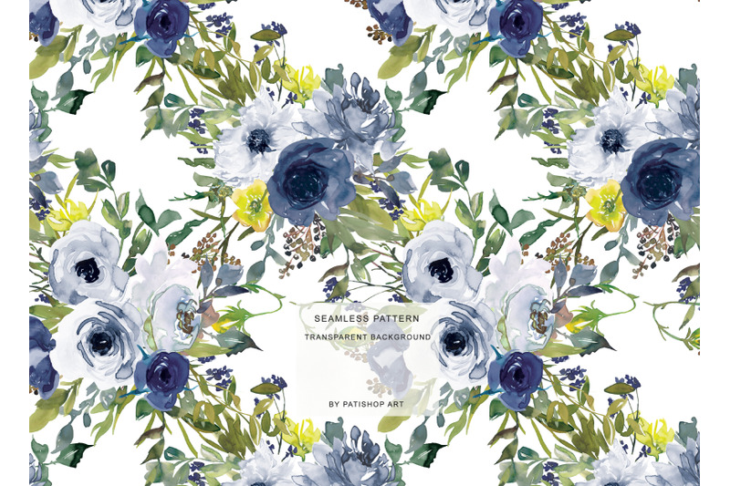 watercolor-navy-white-and-yellow-floral-bouquet-clipart