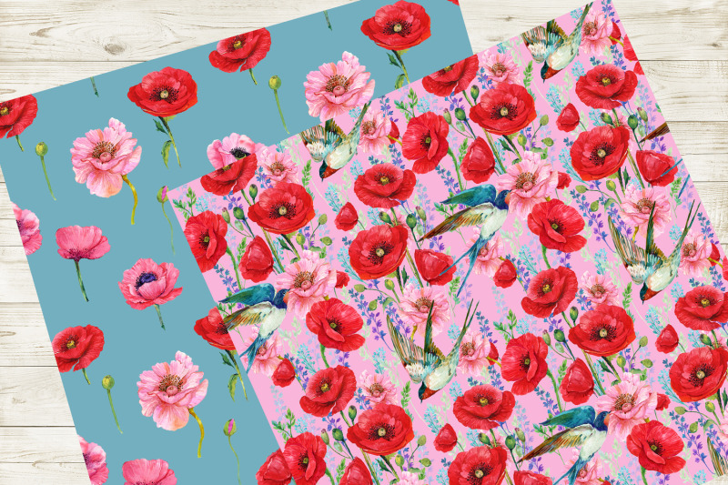 poppies-flowers-seamless-patterns-watercolor-flower
