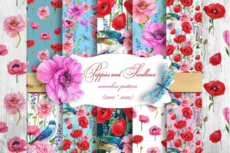 poppies-flowers-seamless-patterns-watercolor-flower