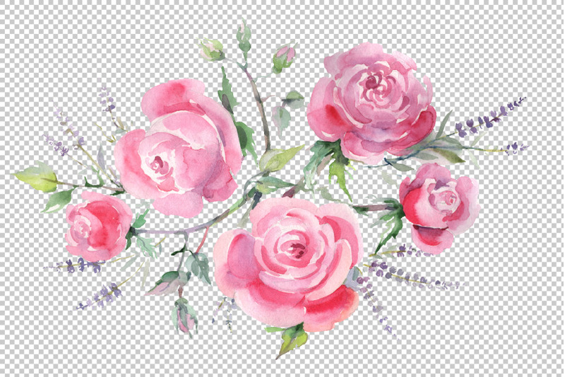 bouquet-with-roses-and-lavender-pink-watercolor-png