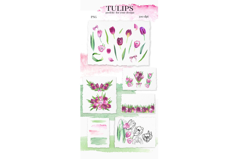 tulips-spring-bouquet-hand-painteg-watercolor-clip-art