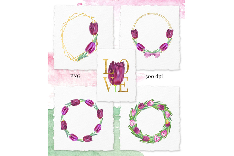 tulips-spring-bouquet-hand-painteg-watercolor-clip-art