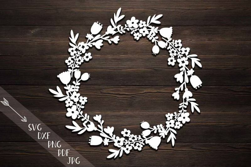 Download Rustic Monogram Flowers Wreath svg dxf paper laser cut template By kArtCreation | TheHungryJPEG.com