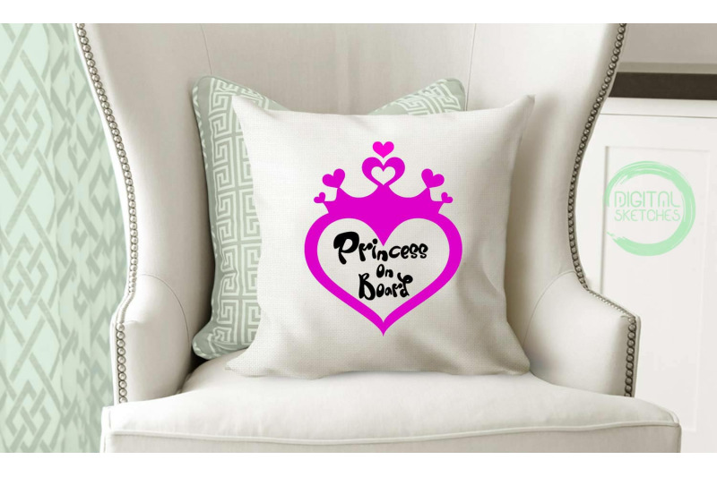 Download Saying Princess On Board Heart Cut File Crown Heart ...