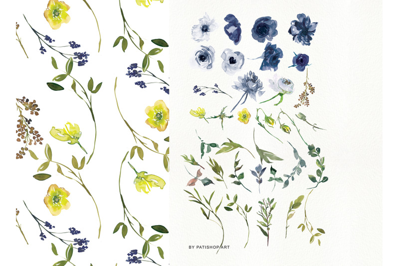 watercolor-navy-white-and-yellow-flowers-clipart