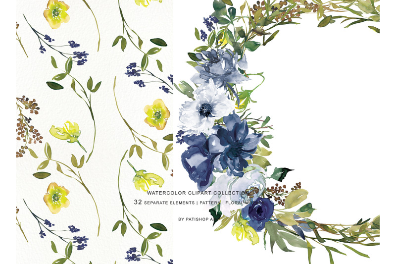 watercolor-navy-white-and-yellow-flowers-clipart