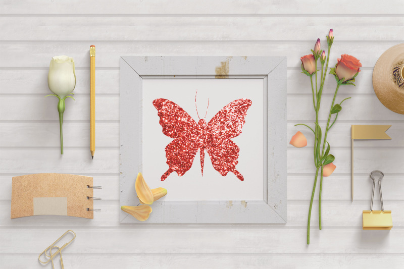 30-living-coral-foil-glitter-flying-butterfly-digital-images