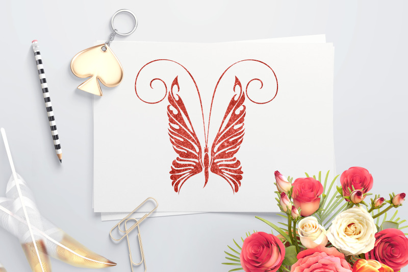 30-living-coral-foil-glitter-flying-butterfly-digital-images