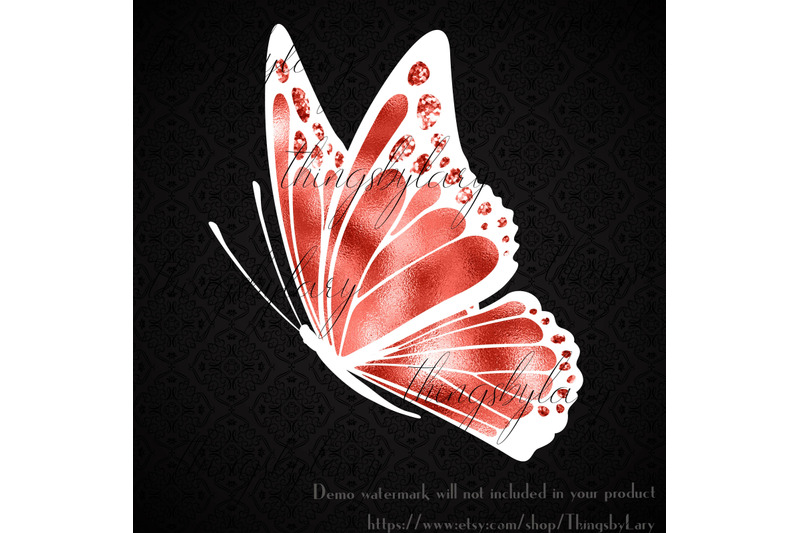 30-living-coral-foil-glitter-flying-butterfly-digital-images