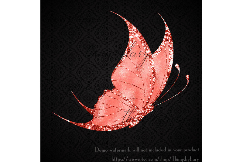 30-living-coral-foil-glitter-flying-butterfly-digital-images