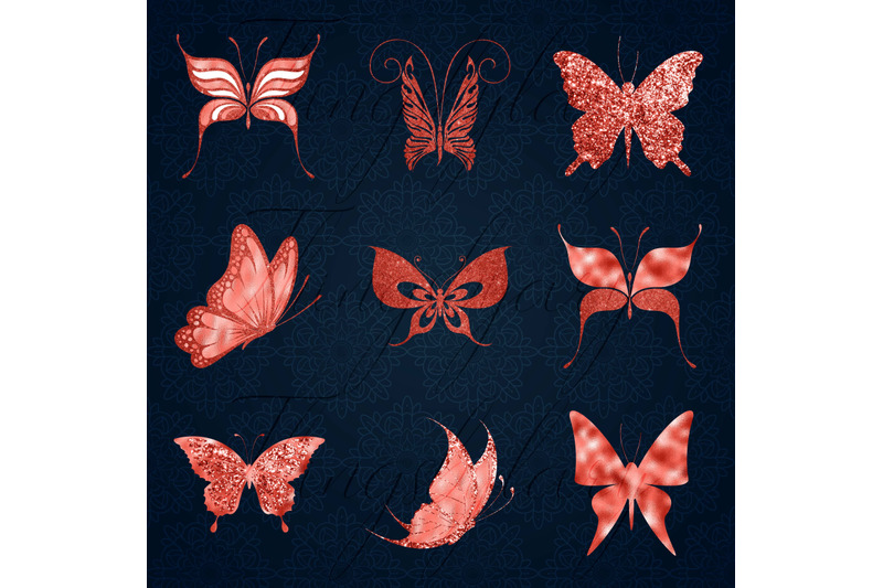 30-living-coral-foil-glitter-flying-butterfly-digital-images