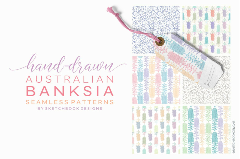 hand-drawn-australian-banksia-digital-seamless-pattern-set