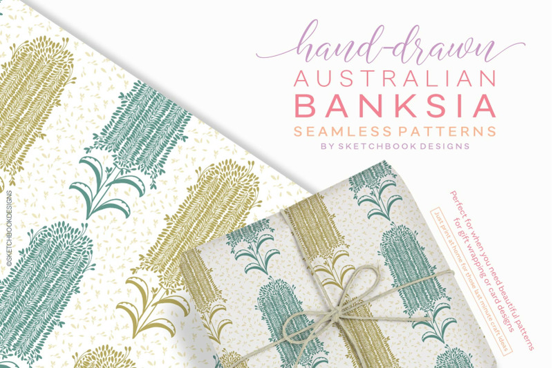 hand-drawn-australian-banksia-digital-seamless-pattern-set