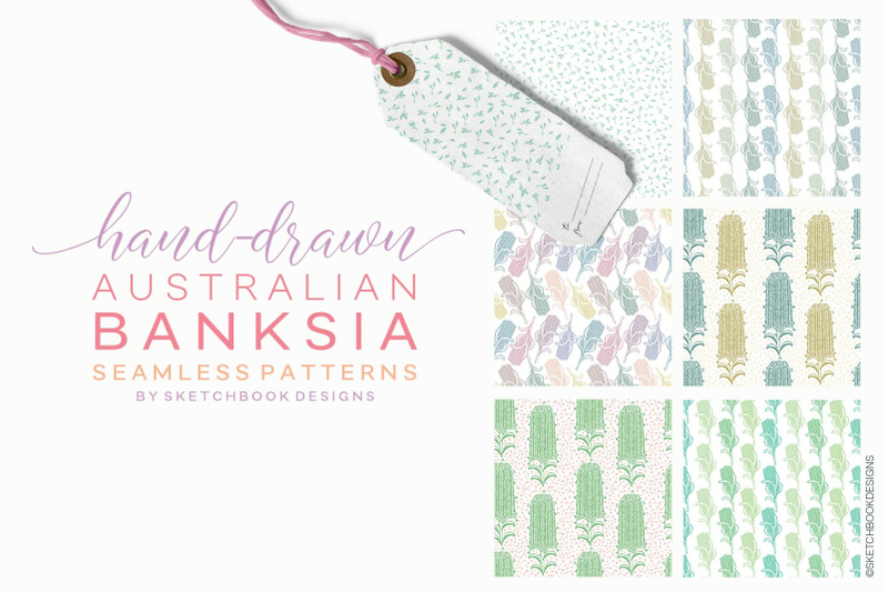 Hand Drawn Australian Banksia Digital Seamless Pattern Set By Sketchbook Designs Thehungryjpeg Com
