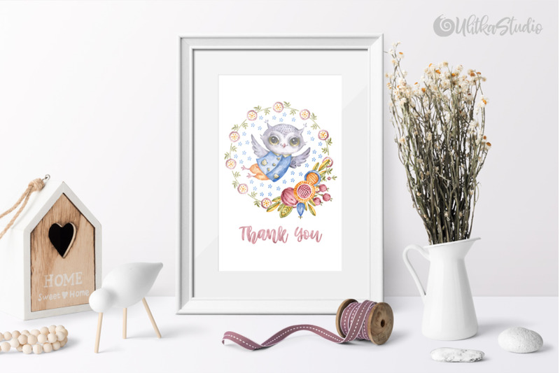 cute-owls-watercolor-collection-with-floral-forest-birds