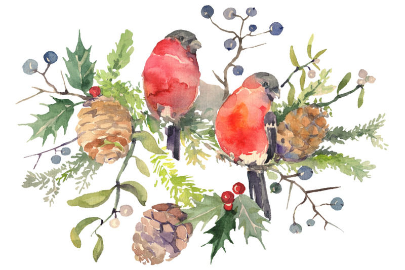 christmas-bouquet-with-bullfinch-watercolor-png