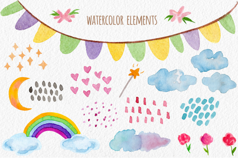 watercolor-unicorn-set-seamless-patterns-clipart