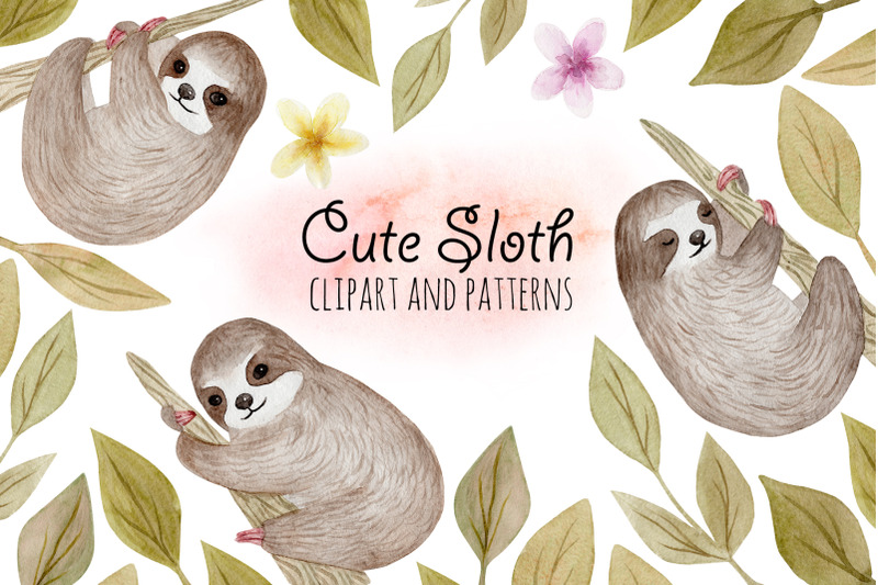 cute-sloth-watercolor-patterns