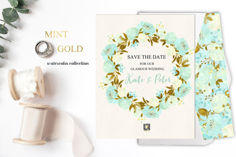 mint-and-gold-watercolor-floral-clipart