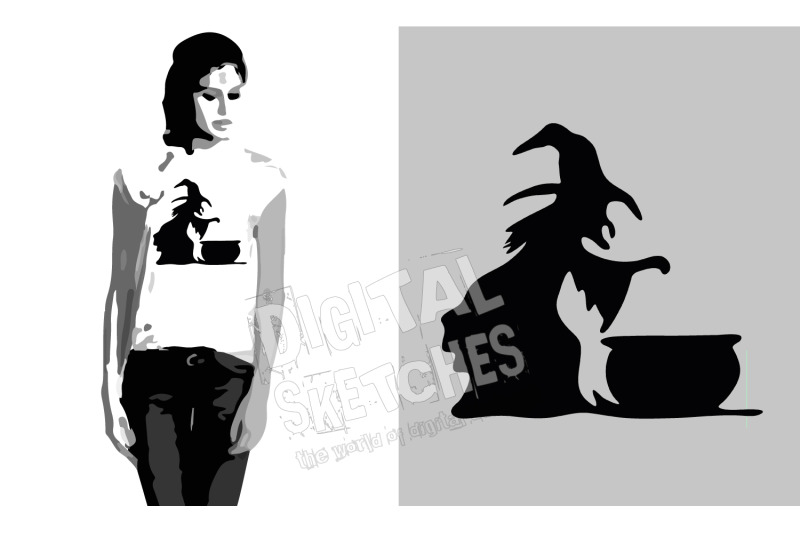 Witch Cut File Halloween Vector Illustration Svg Dxf By Digital Sketches Thehungryjpeg Com