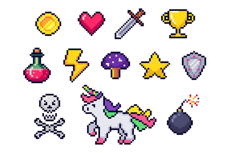 pixel-game-items-retro-8-bit-games-art-pixelated-heart-and-star-icon