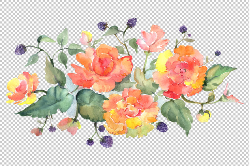 bouquet-with-tea-roses-watercolor-png