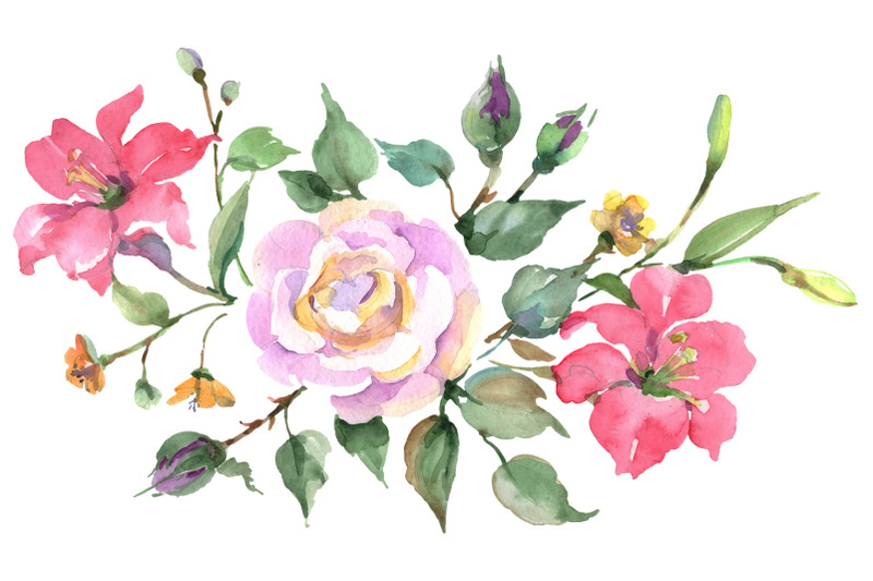 bouquet-with-pink-rose-watercolor-png