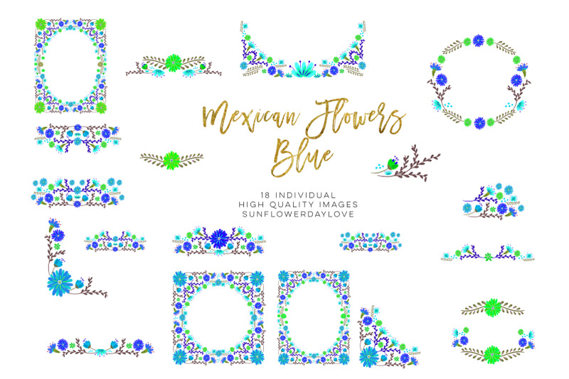 blue-mexican-watercolor-floral-clipart