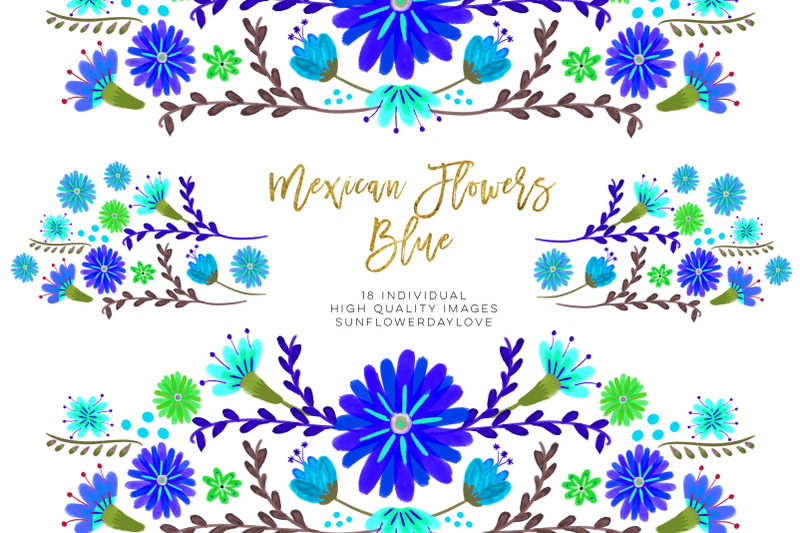 blue-mexican-watercolor-floral-clipart