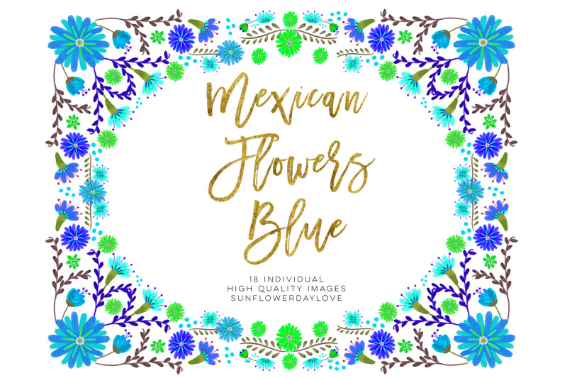 blue-mexican-watercolor-floral-clipart