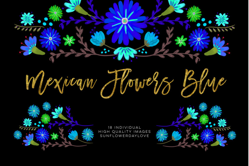 blue-mexican-watercolor-floral-clipart