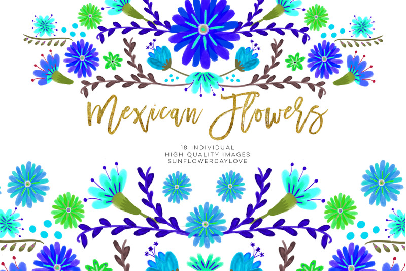 blue-mexican-watercolor-floral-clipart