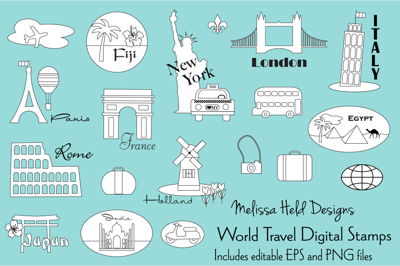 world-travel-digital-stamps-clipart