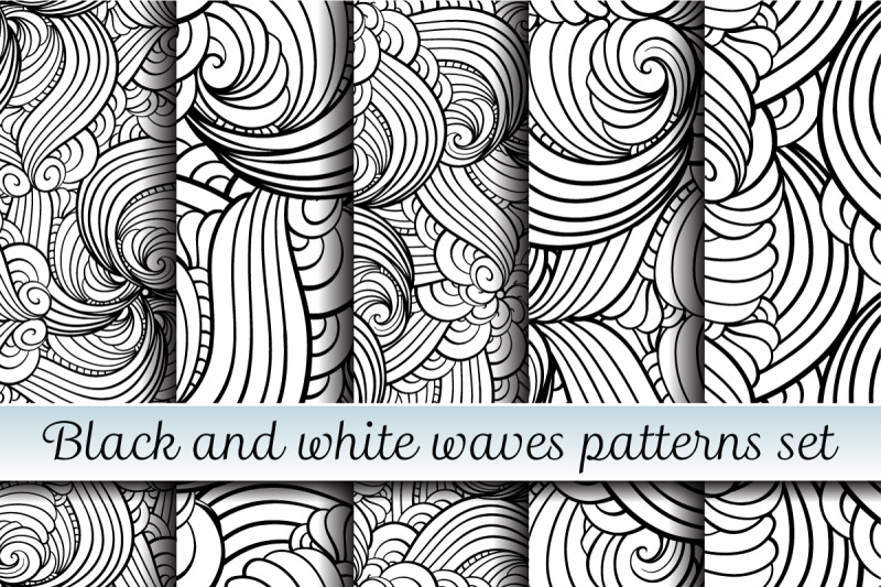 black-and-white-waves-patterns-set