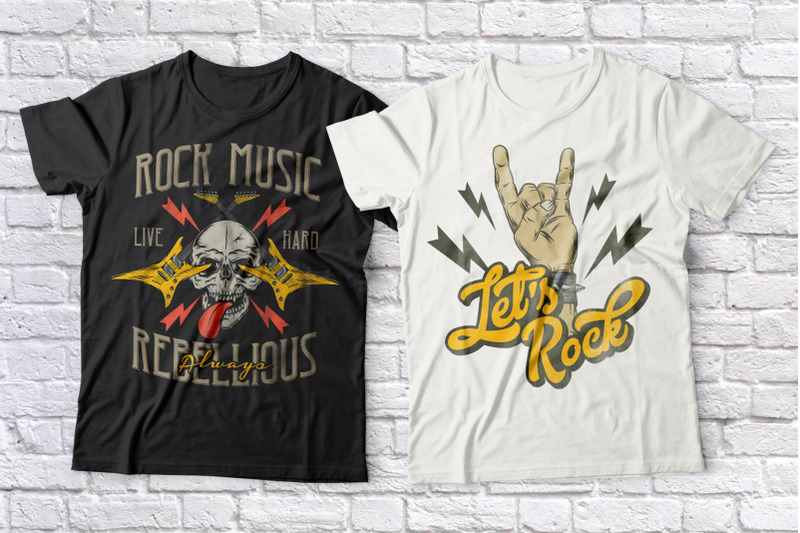 Music T-shirts set By Vozzy Vintage and Graphics TheHungryJPEG