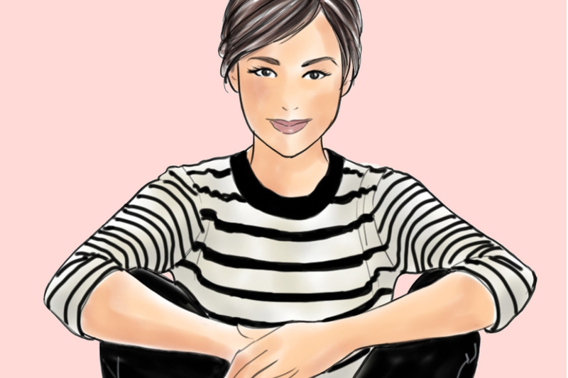 watercolor-fashion-nbsp-illustration-nbsp-girls-in-striped-t-light-skin