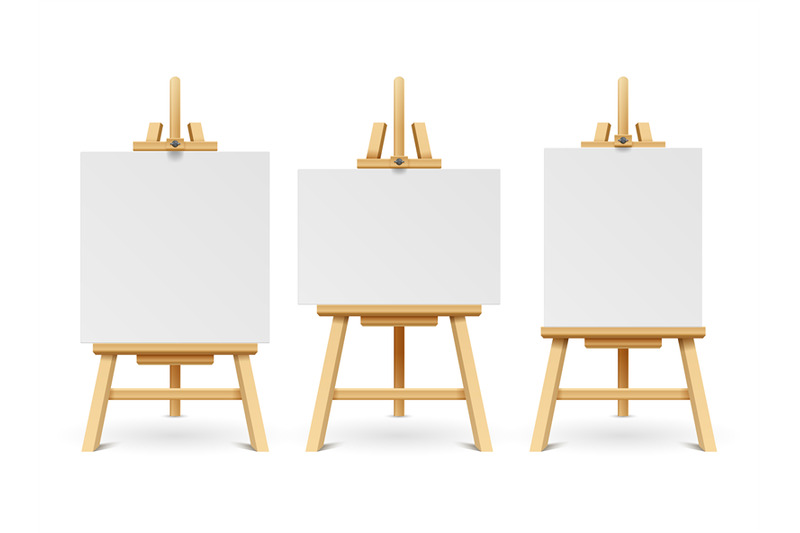 wood-easels-or-painting-art-boards-with-white-canvas-of-different-size