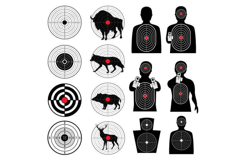 gun-shooting-targets-and-aiming-target-silhouettes-vector-collection