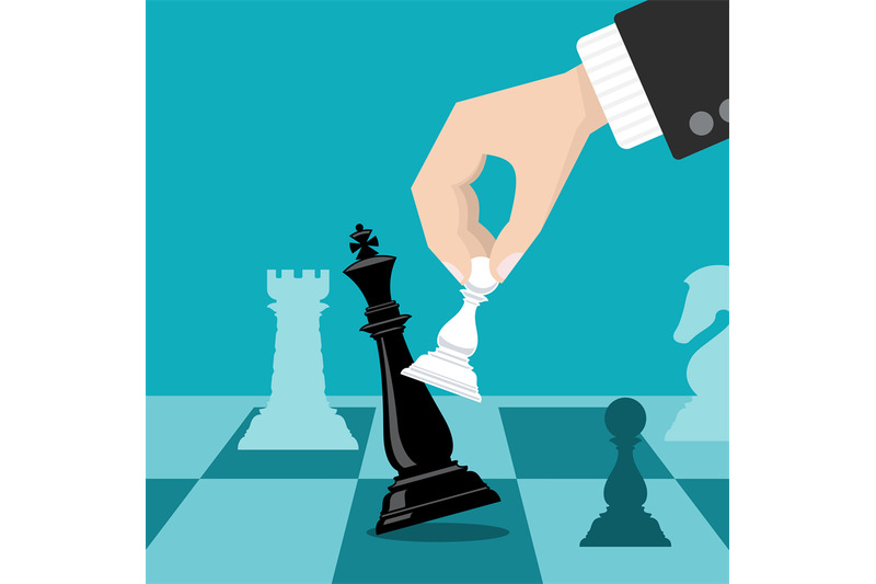 business-checkmate-strategy-vector-concept-with-hand-holding-chess-paw