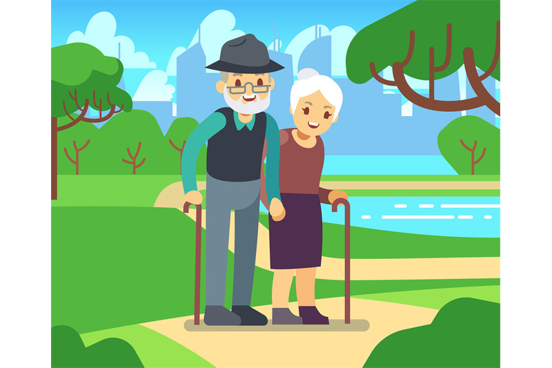 happy-cartoon-older-female-in-love-outdoors-old-couple-in-park-vector