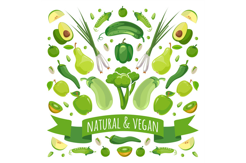 vector-illustration-of-green-fruits-and-vegetables