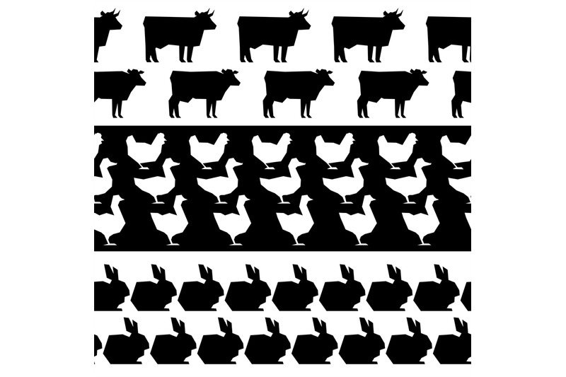 farm-animals-silhouettes-seamless-borders