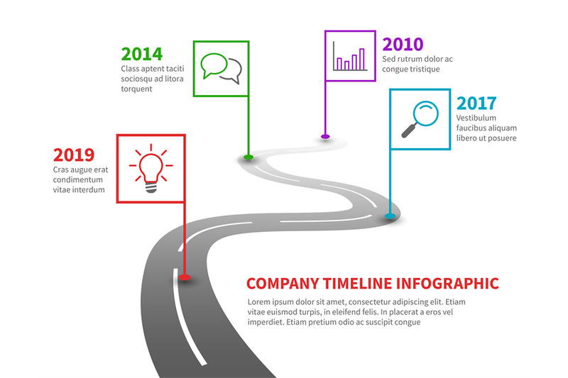 company-timeline-milestone-road-with-pointers-history-process-line-c