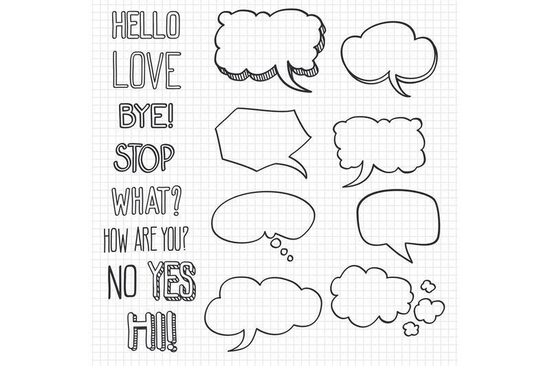 hand-drawn-emotional-phrases-and-speech-bubbles-on-notebook-backdrop