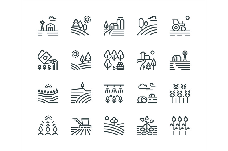 farming-landscape-line-icons-rural-houses-planting-vegetables-and-wh