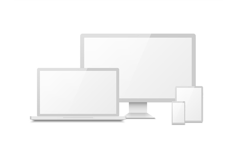 White device mockup. Tablet laptop smartphone screen ...