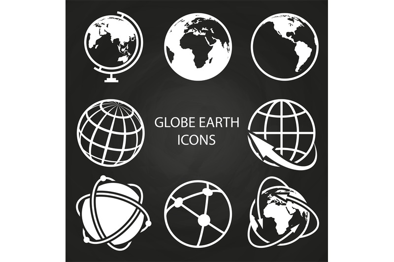 globe-earth-icons-collection-on-blackboard
