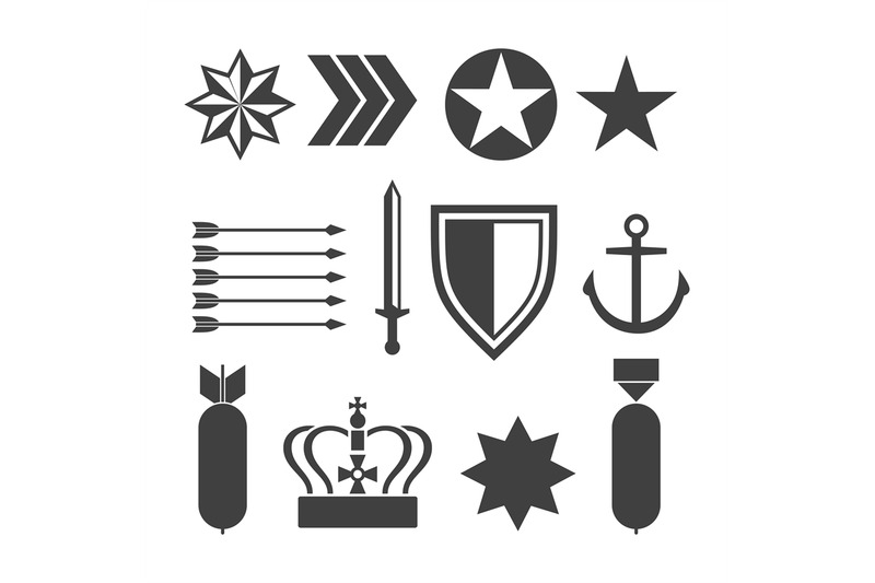 military-army-elements-collection-isolated-on-white