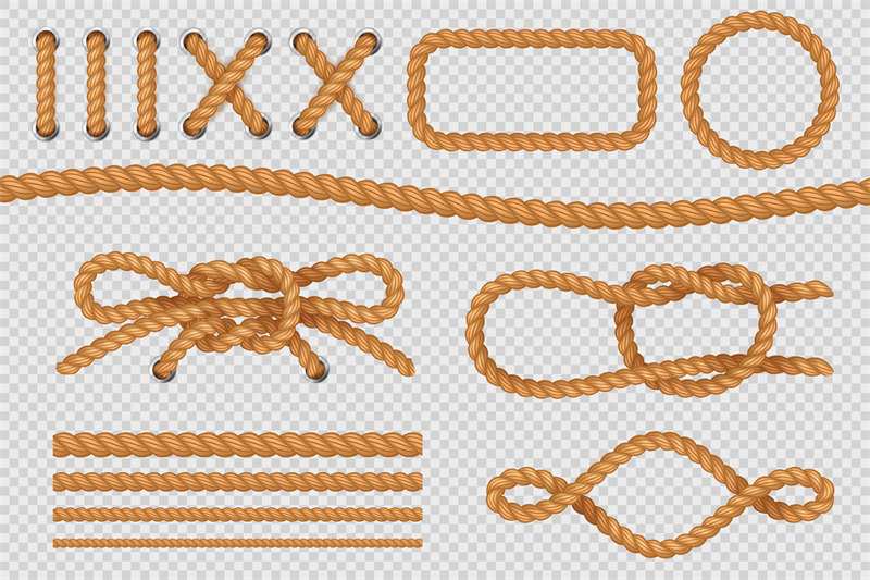 rope-elements-marine-cord-borders-nautical-ropes-with-knot-old-sail